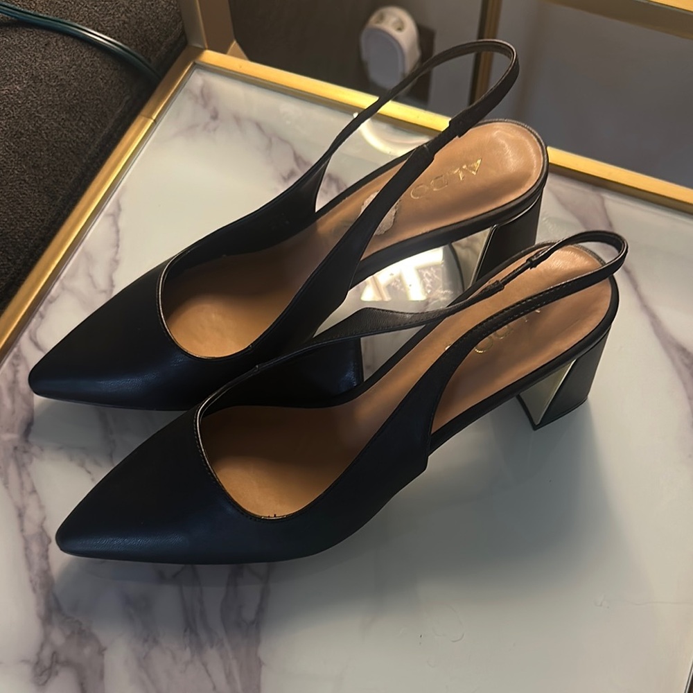 Aldo Black Slingback Pointed Toe Block Heels